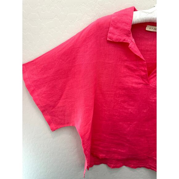 STARK X | Hot Pink 100% Linen Lagenlook Collared Boxy Oversized Top | Medium - Picture 3 of 8